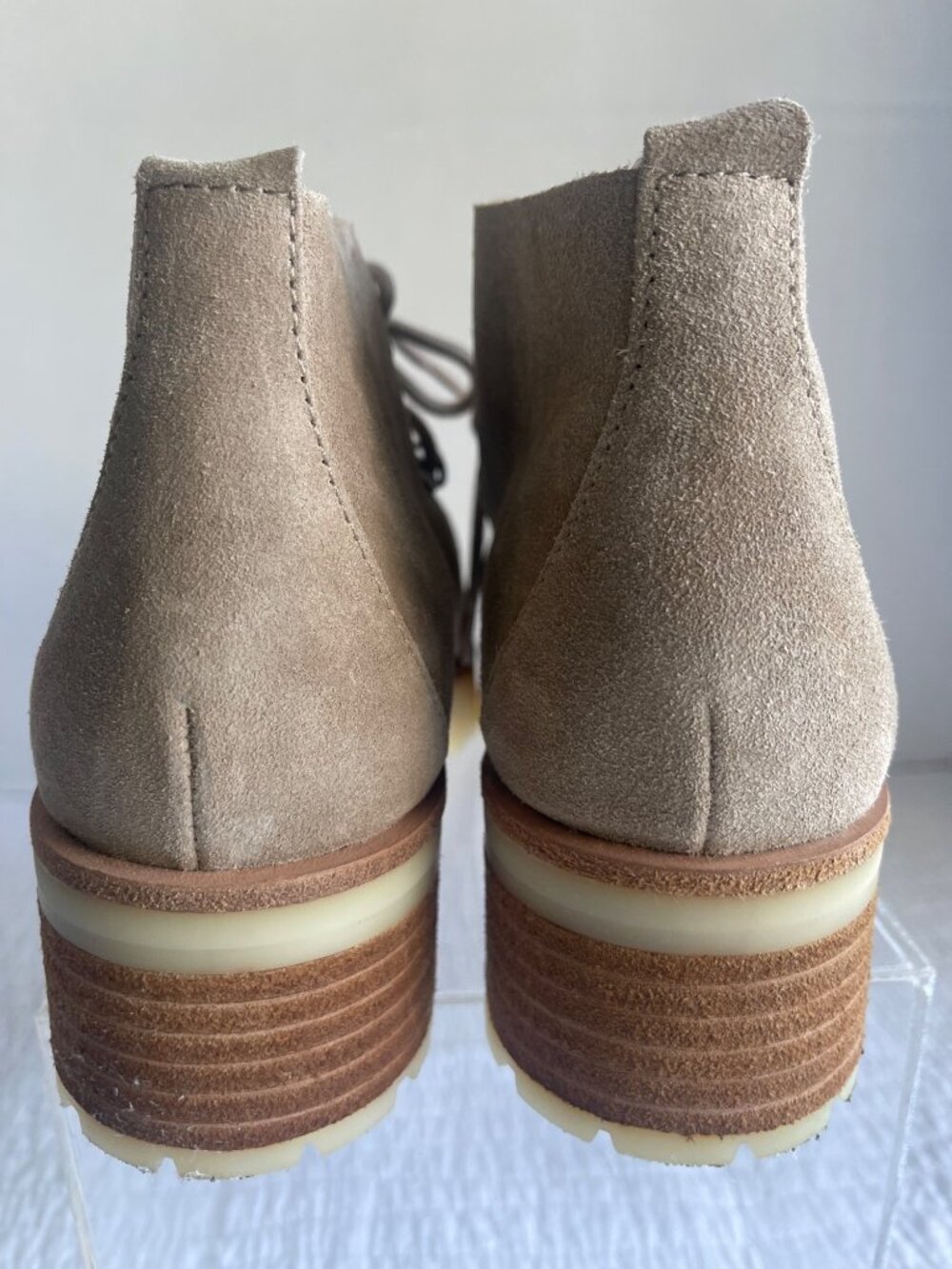 Kork-Ease Wales Women Taupe Suede Leather Booties 7.5M Chunky Heel - Picture 4 of 9